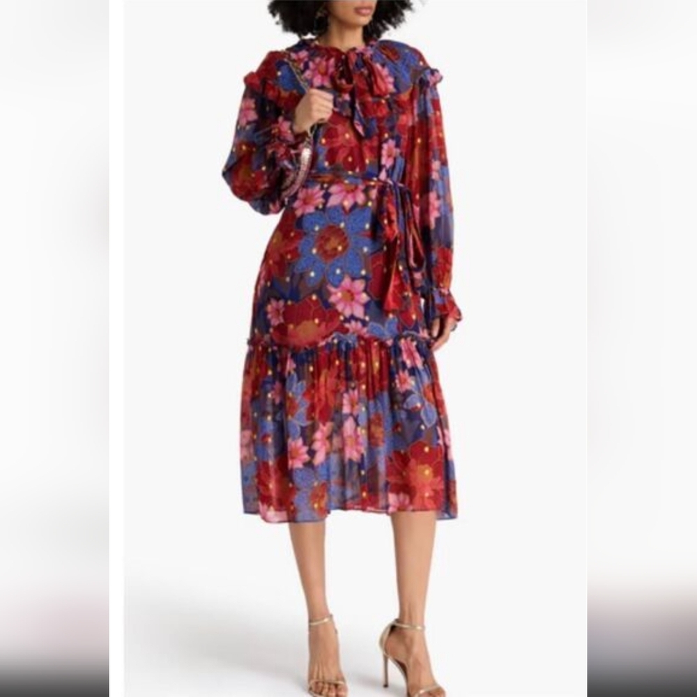 Farm Rio Navy Garden Midi Dress - Picture 2 of 16